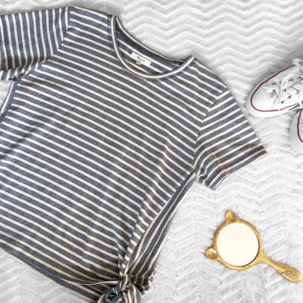 Madewell Striped Top with Side Ties Blue and Cream